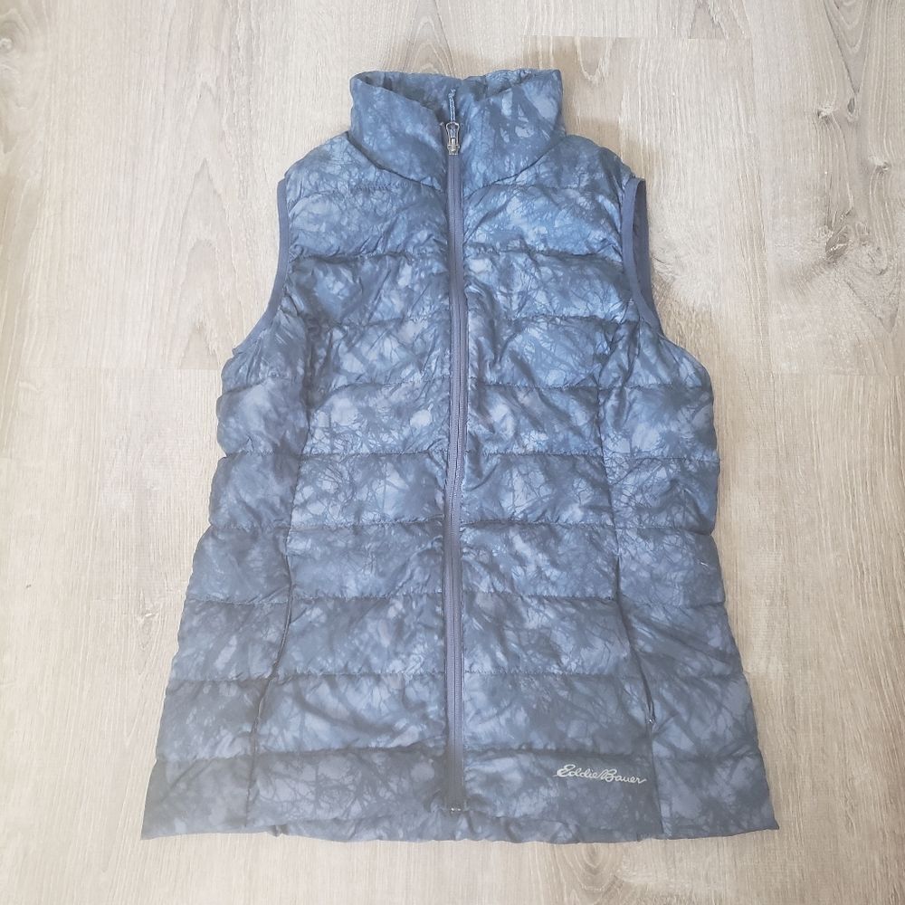 Eddie Bauer Womens EB650 Down Full Zip‎ Puffer Vest Jacket Small Marble Blue